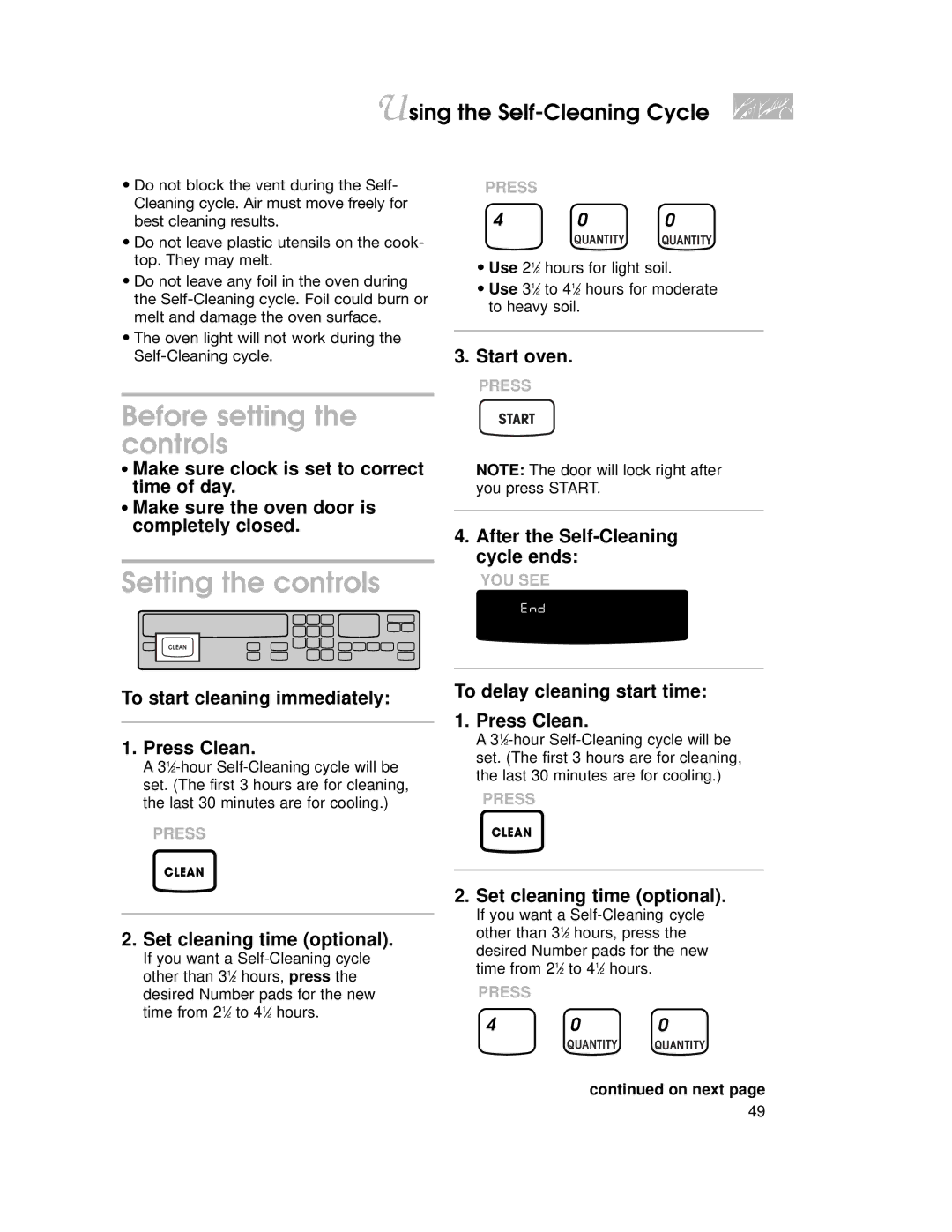 KitchenAid KEMI301G, KEMI371G warranty Before setting the controls, Setting the controls 