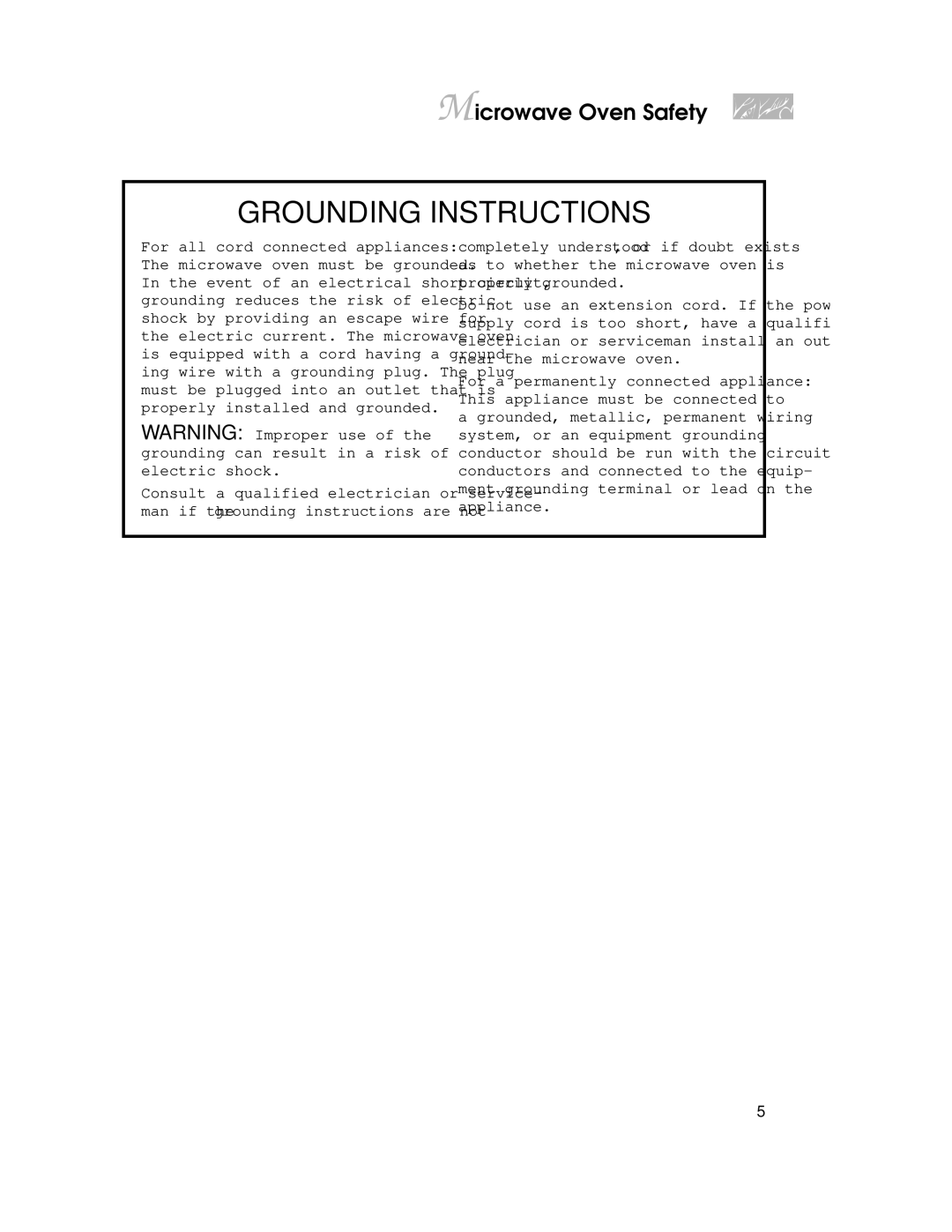 KitchenAid KEMI301G, KEMI371G warranty Grounding Instructions 