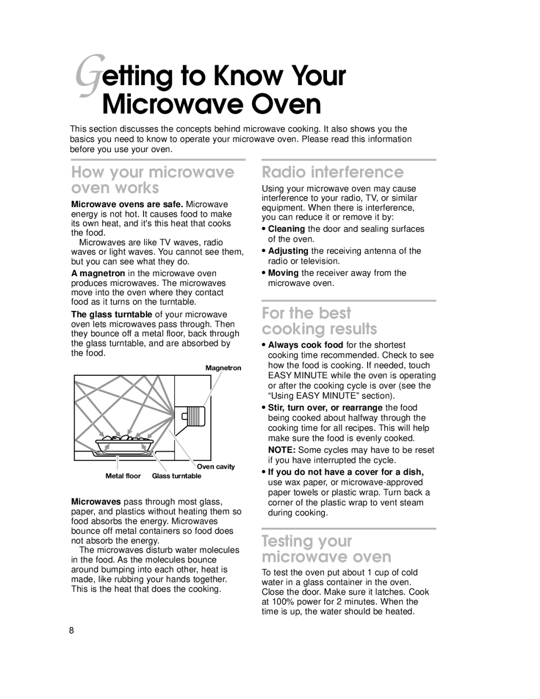 KitchenAid KEMI371G, KEMI301G Getting to Know Your Microwave Oven, How your microwave oven works, Radio interference 