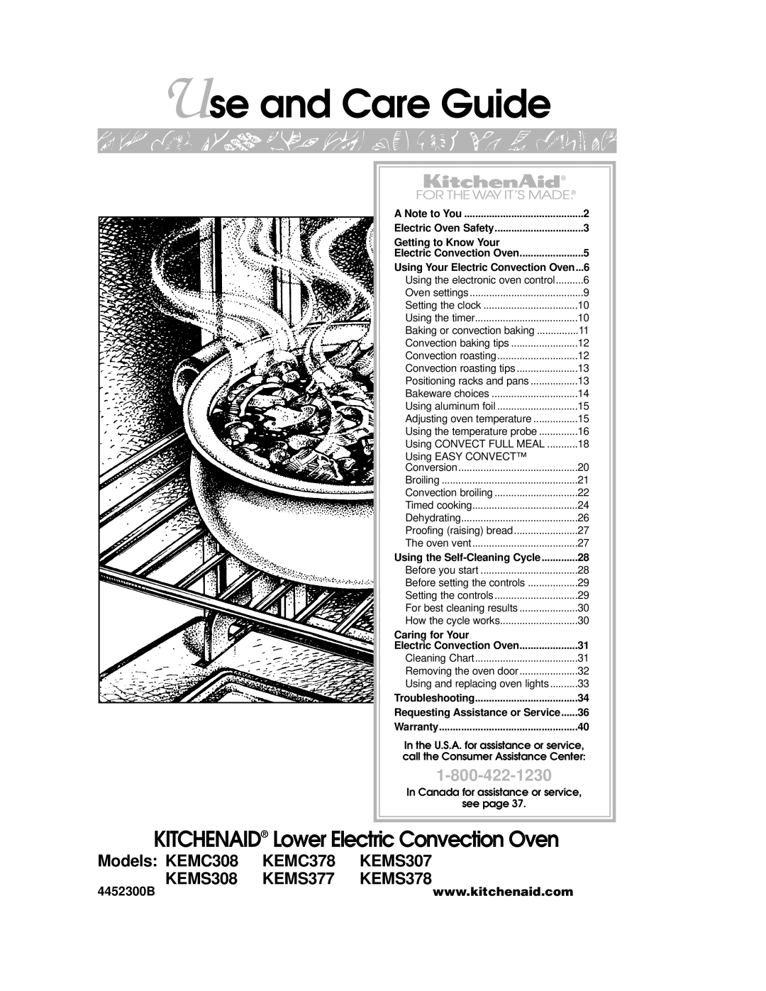 KitchenAid KEMS378, KEMS308, KEMS377, KEMS307, KEMC308, KEMC378 warranty Use and Care Guide, 4452300B 