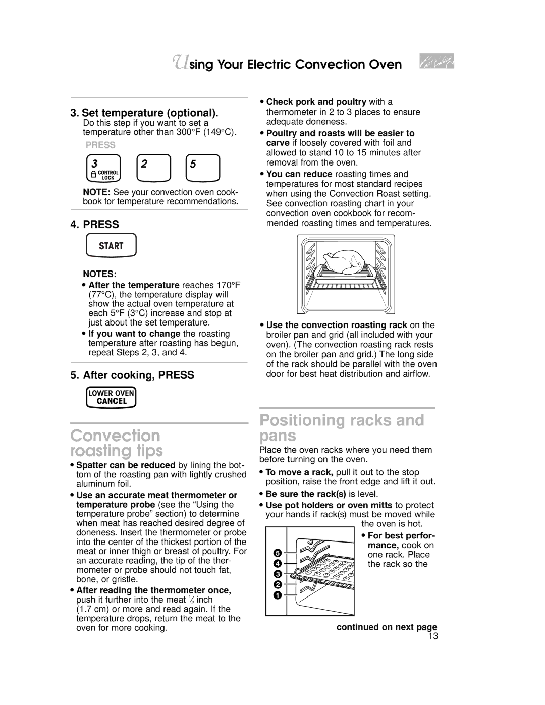 KitchenAid 4452300B, KEMS308, KEMS378, KEMS377, KEMS307, KEMC308, KEMC378 warranty Convection roasting tips, Start 