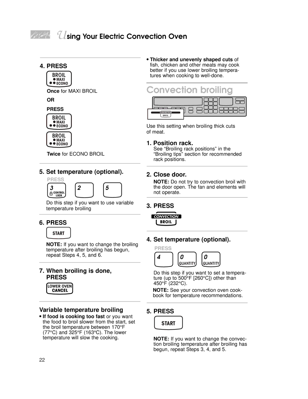 KitchenAid KEMS378, KEMS308, KEMS377, KEMS307 Convection broiling, When broiling is done, Variable temperature broiling 