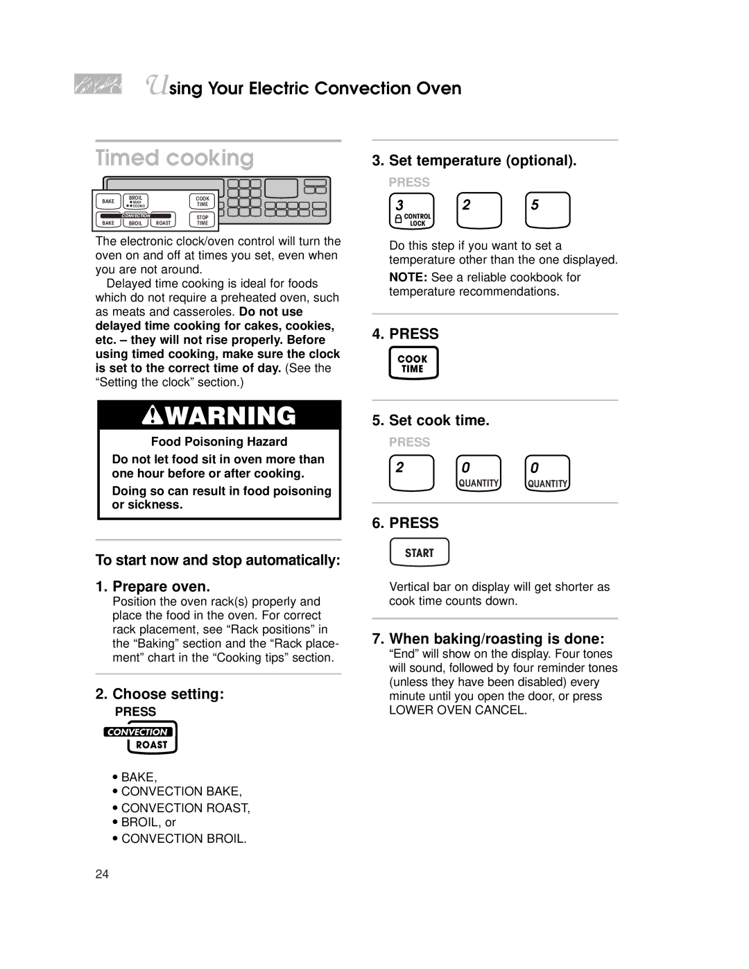 KitchenAid KEMS307, KEMS308, KEMS378 Timed cooking, To start now and stop automatically 1. Prepare oven, Set cook time 