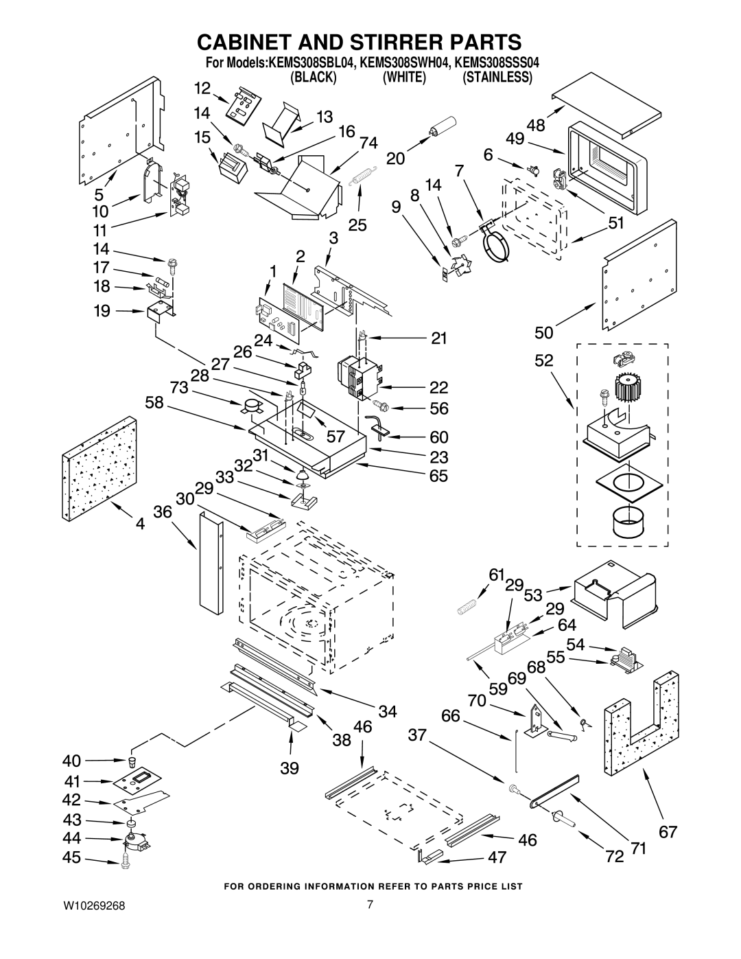 KitchenAid KEMS308SWH04, KEMS308SBL04, KEMS308SSS04 manual Cabinet and Stirrer Parts 