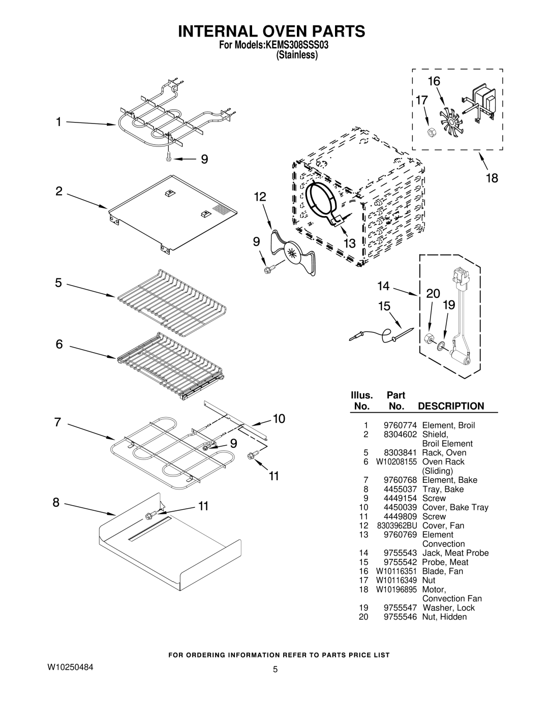 KitchenAid KEMS308SSS03 manual Internal Oven Parts, Description 