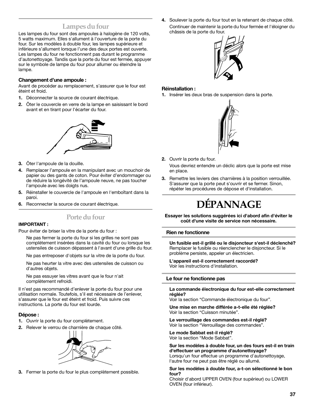 KitchenAid KEMS379, KEMS309 manual Dépannage, Lampesdufour, Porte du four 