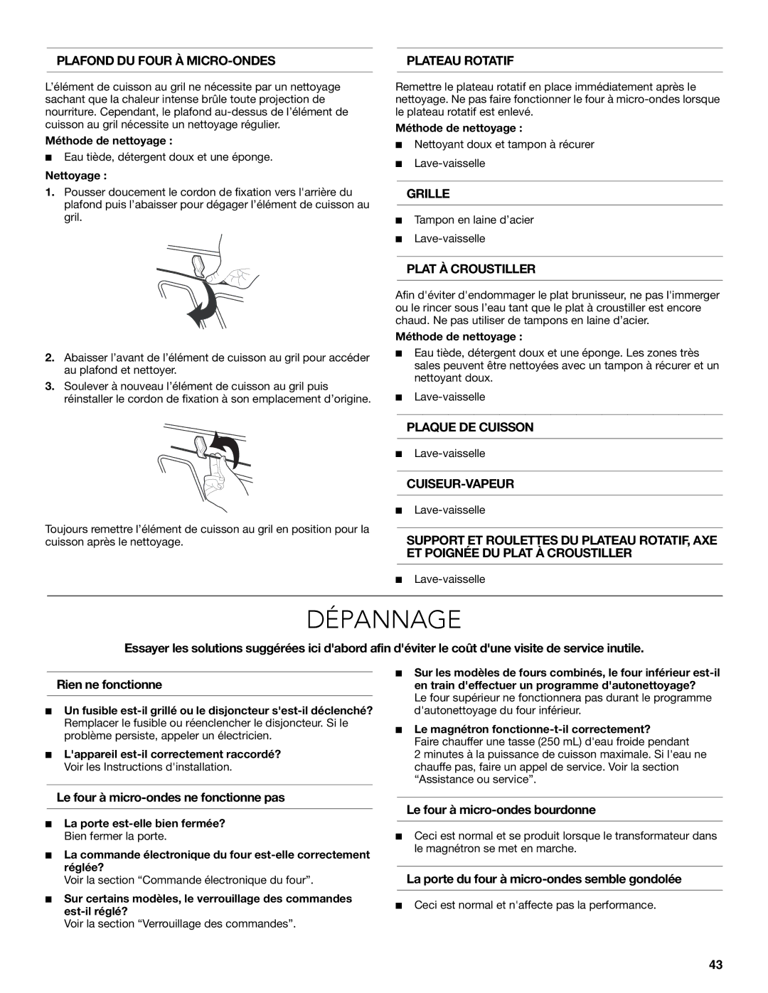 KitchenAid KBHS109B, KEMS309B, KEMS379B, KBHS179B, W10354195B manual Dépannage 