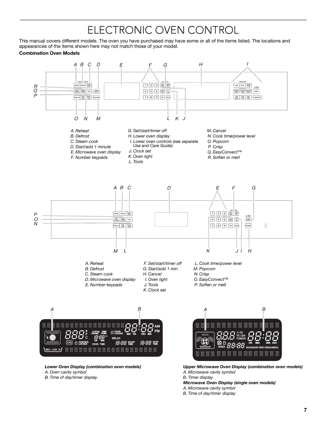 KitchenAid KBHS179B, KEMS309B, KEMS379B, KBHS109B, W10354195B manual Electronic Oven Control, Combination Oven Models 