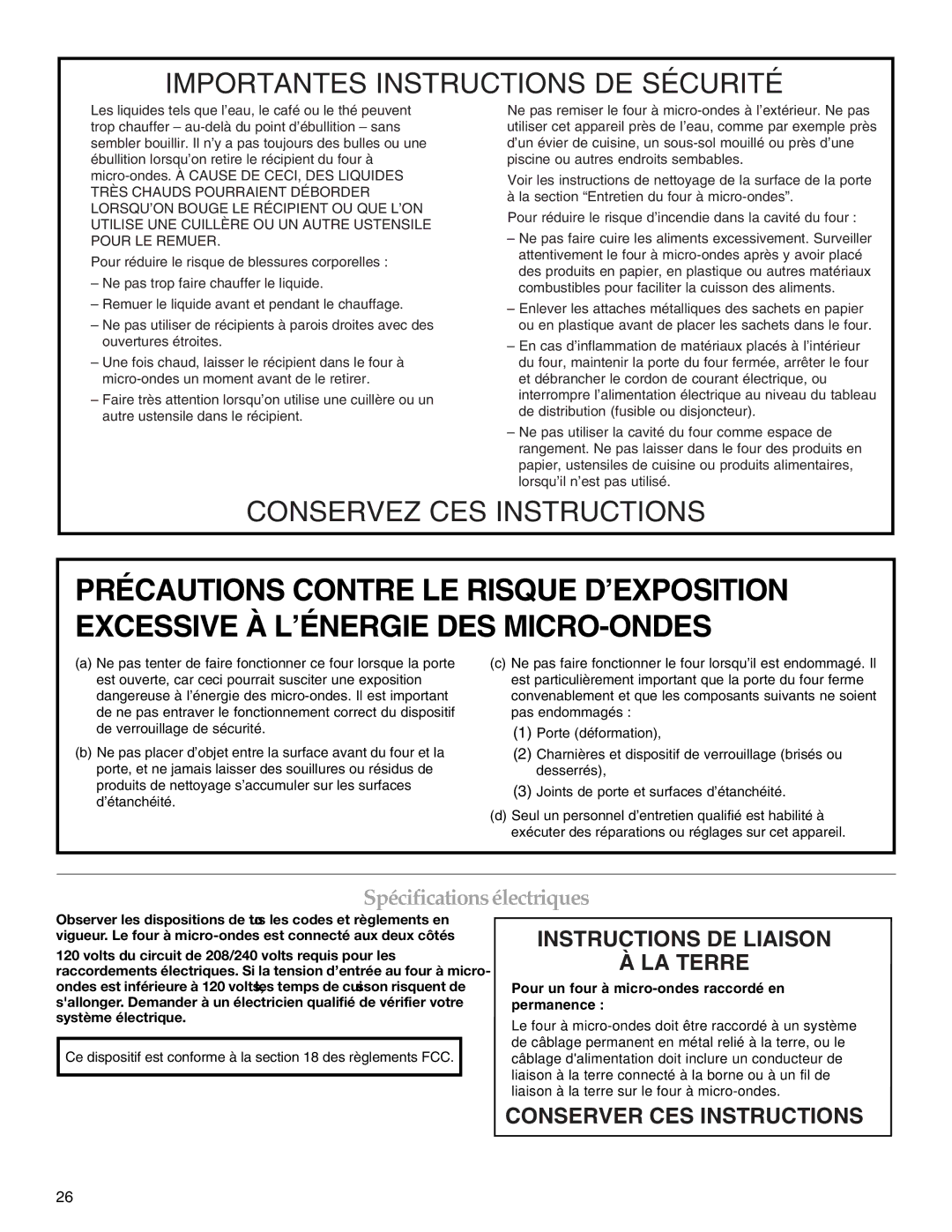 KitchenAid KBHS179B, KEMS309B, KEMS379B, KBHS109B manual Spécifications électriques, Instructions DE Liaison LA Terre 