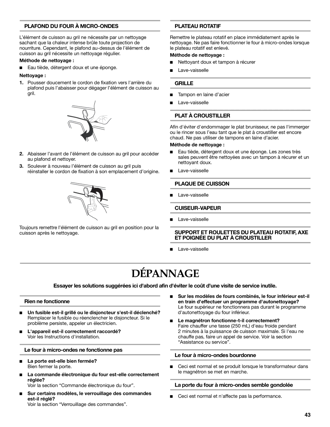 KitchenAid KBHS109B, KEMS309B, KEMS379B, KBHS179B manual Dépannage 