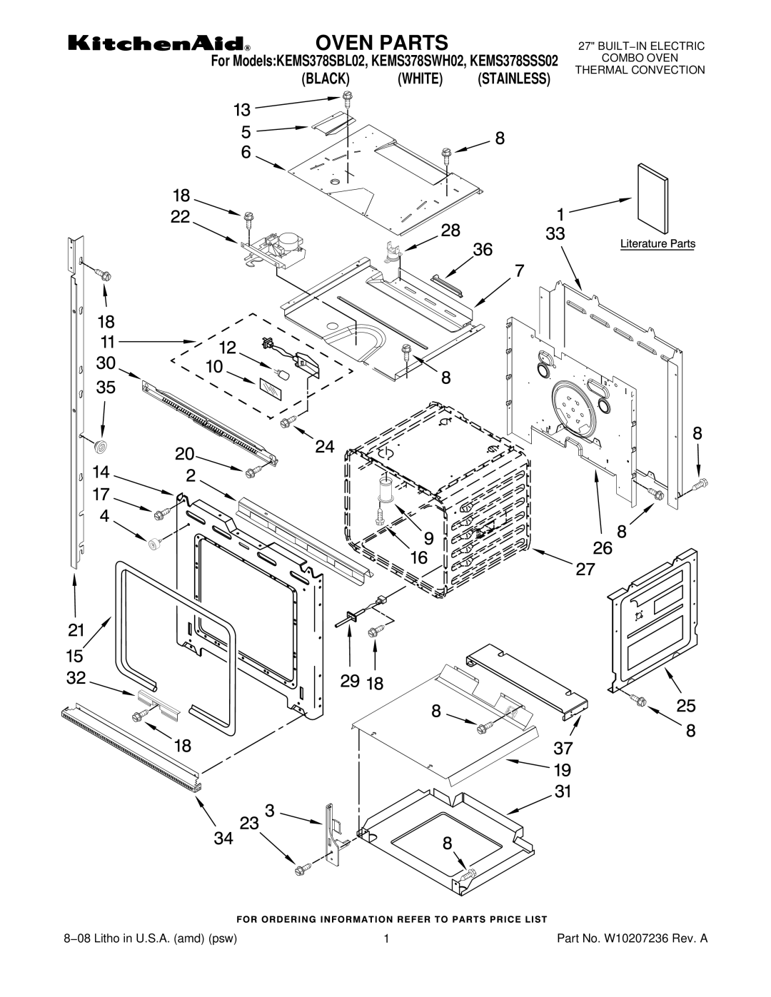 KitchenAid KEMS378SWH02, KEMS378SBL02, KEMS378SSS02 manual Oven Parts 