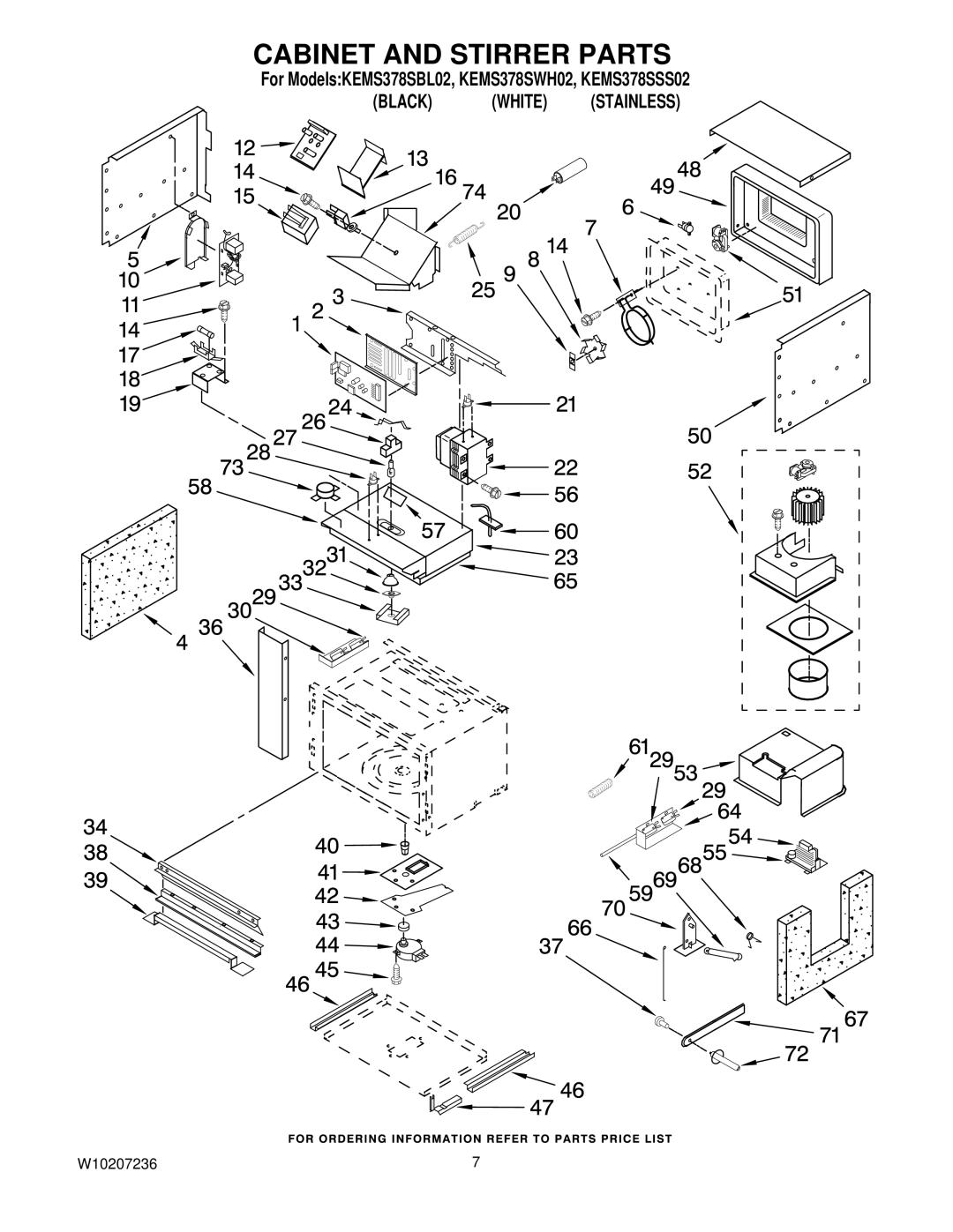 KitchenAid KEMS378SWH02, KEMS378SBL02, KEMS378SSS02 manual Cabinet and Stirrer Parts 