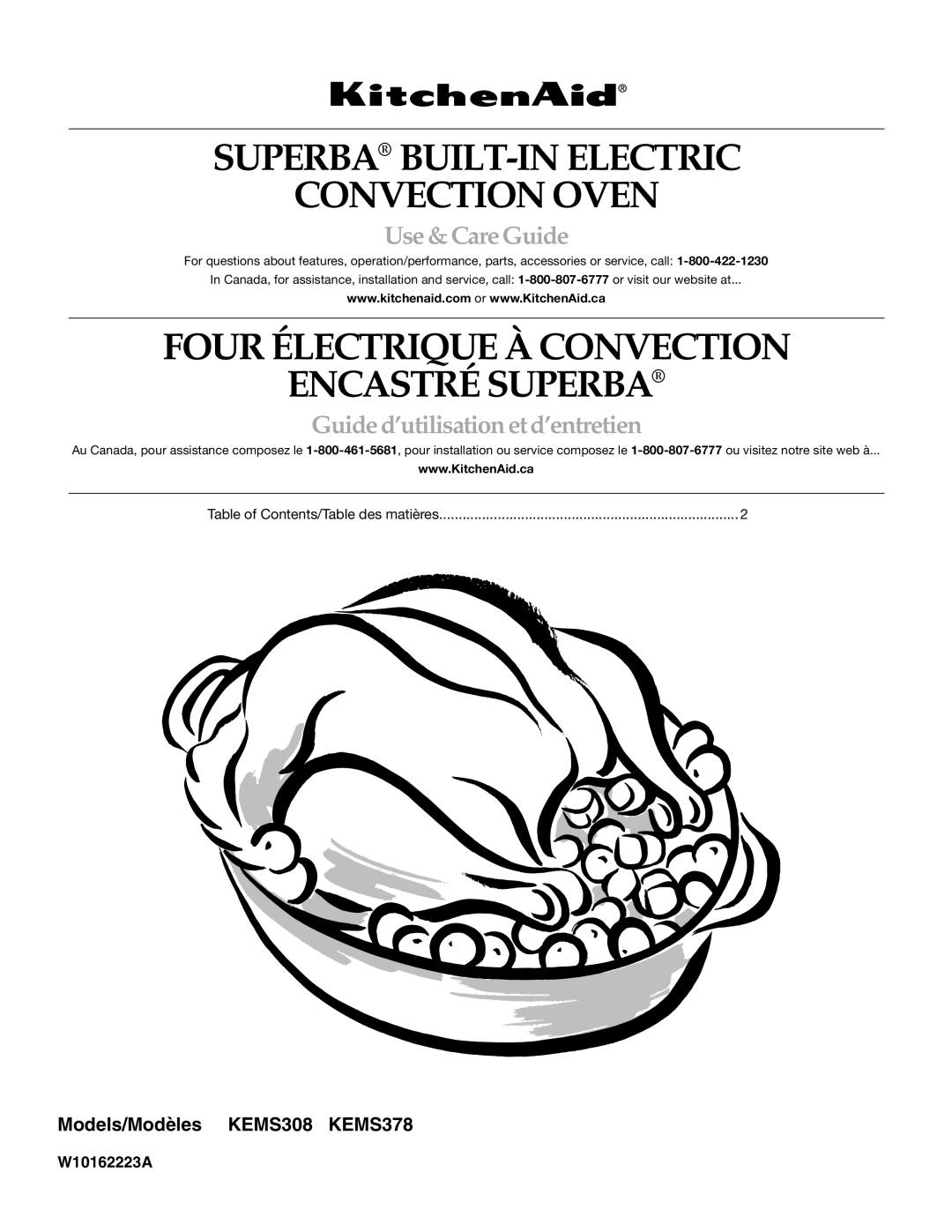 KitchenAid KEMS378SSS manual Superba BUILT-IN Electric Convection Oven, W10162223A 