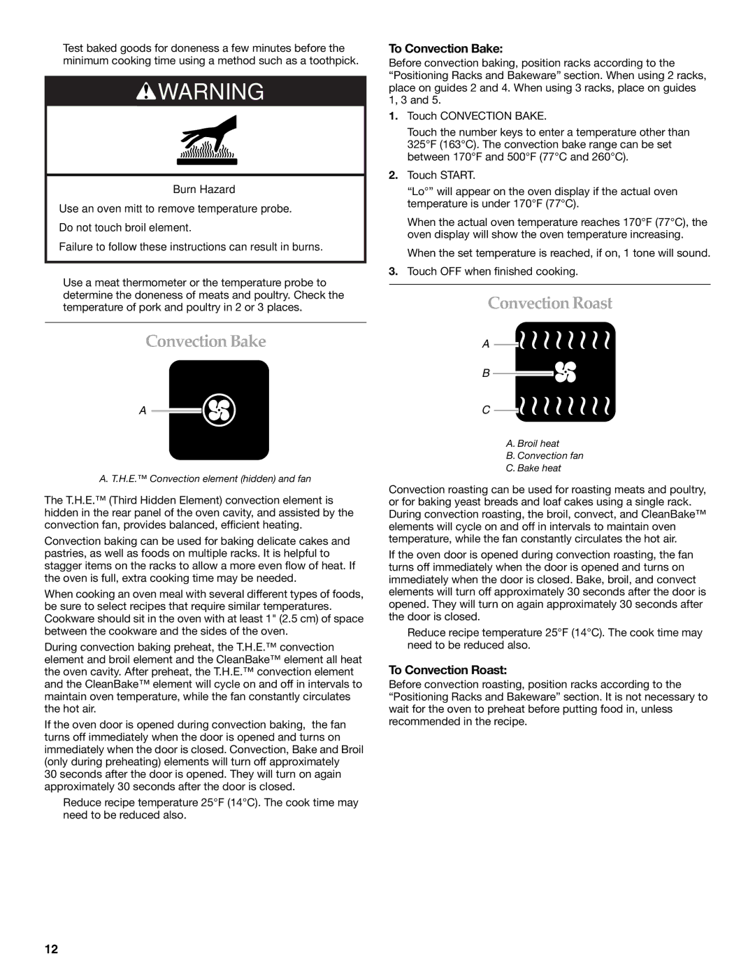 KitchenAid KEMS378SSS manual ConvectionBake, ConvectionRoast, To Convection Bake, To Convection Roast 