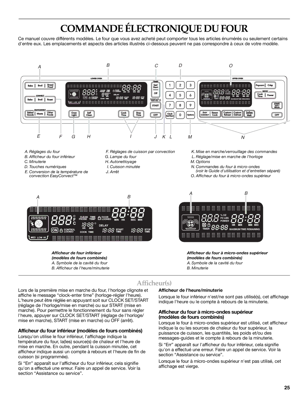 KitchenAid KEMS378SSS Commande Électronique DU Four, Afficheurs, Afficheur du four inférieur modèles de fours combinés 