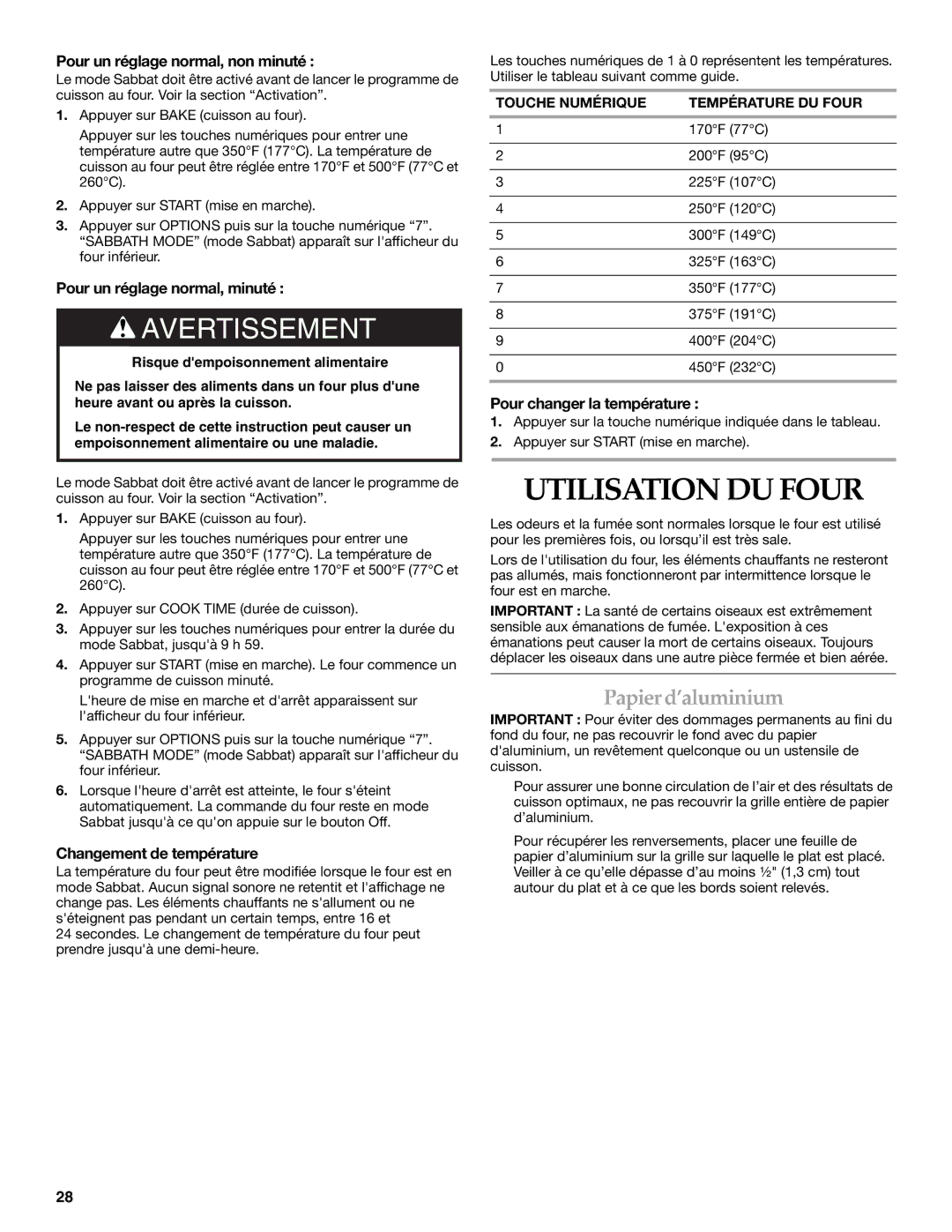 KitchenAid KEMS378SSS manual Utilisation DU Four, Papierd’aluminium 