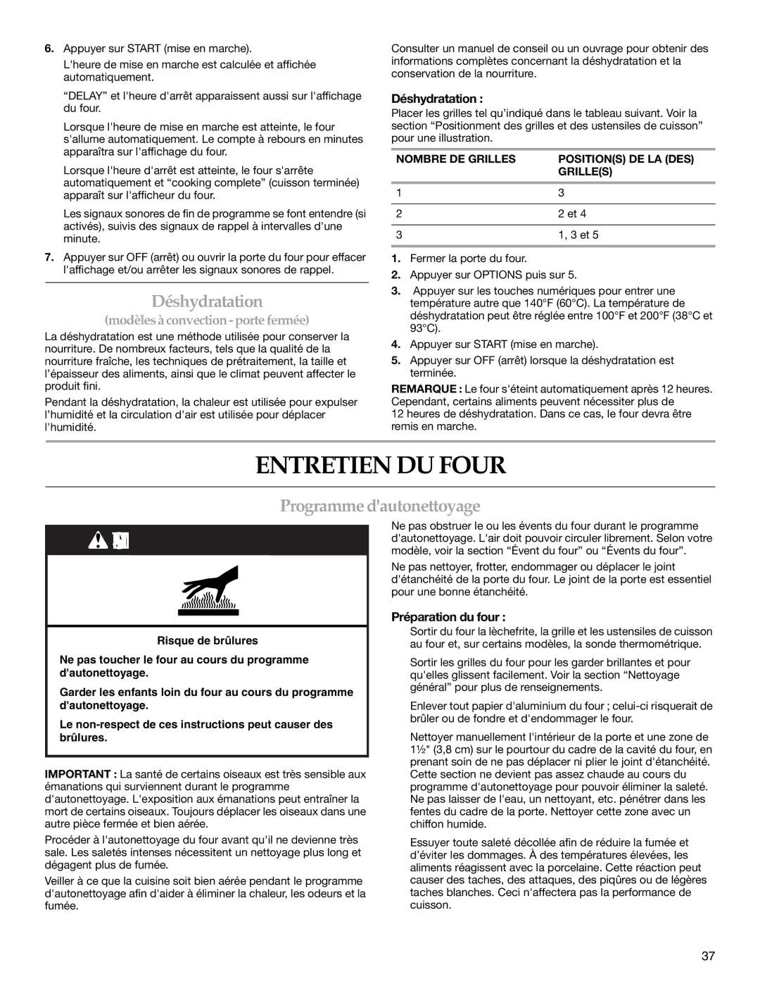 KitchenAid KEMS378SSS manual Entretien DU Four, Déshydratation, Programmedautonettoyage, Modèlesàconvection-portefermée 