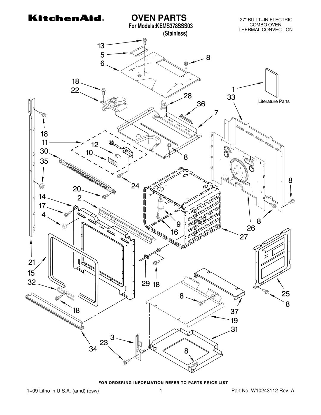 KitchenAid KEMS378SSS03 manual Oven Parts 