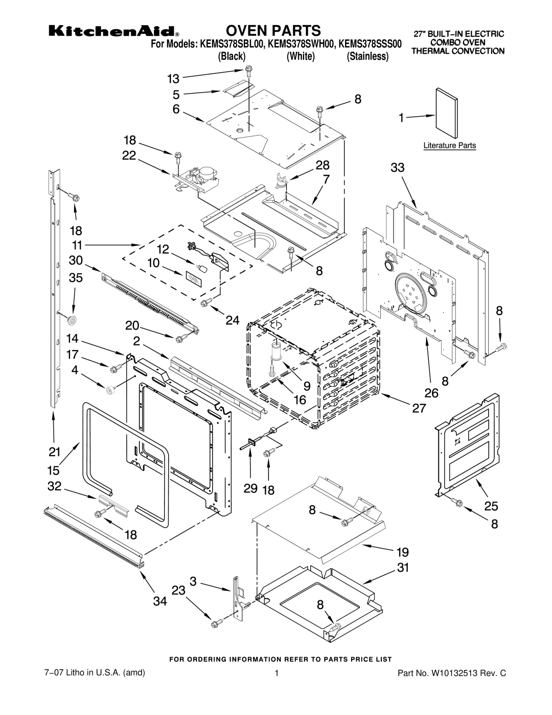 KitchenAid KEMS378SSS00, KEMS378SWH00, KEMS378SBL00 manual Oven Parts 