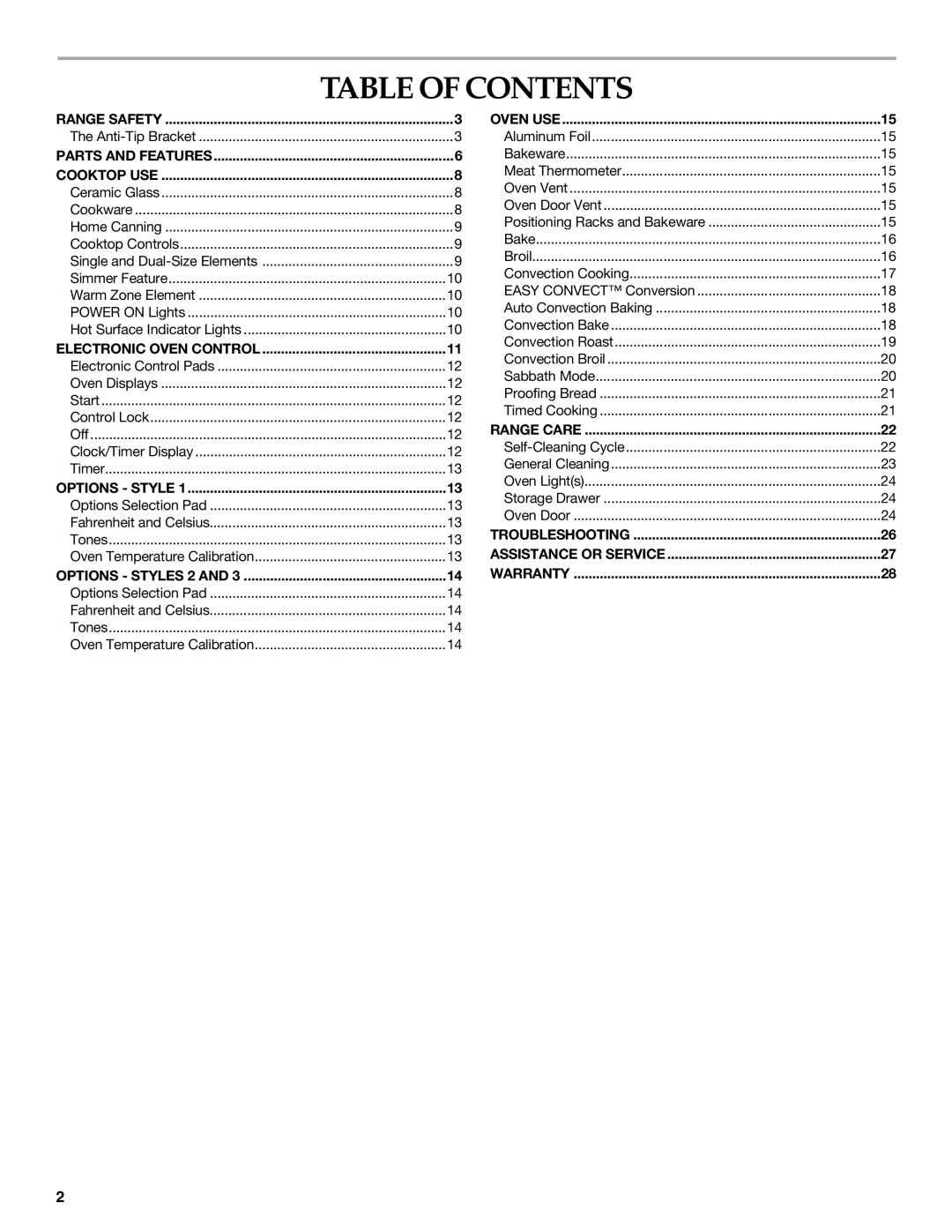 KitchenAid KERI203, KERA205, KERI201 manual Table of Contents 