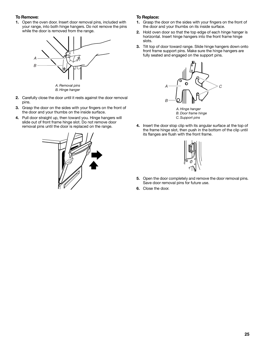 KitchenAid KERI201, KERA205, KERI203 manual Removal pins Hinge hanger 