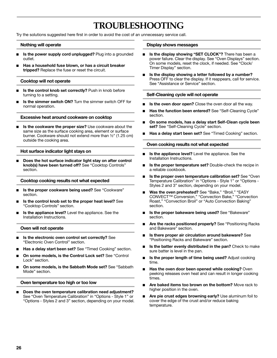 KitchenAid KERI203, KERA205, KERI201 manual Troubleshooting 