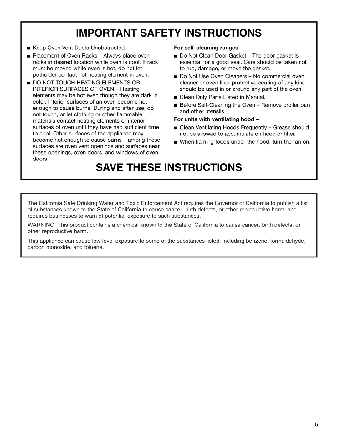 KitchenAid KERI203, KERA205, KERI201 manual For self-cleaning ranges, For units with ventilating hood 