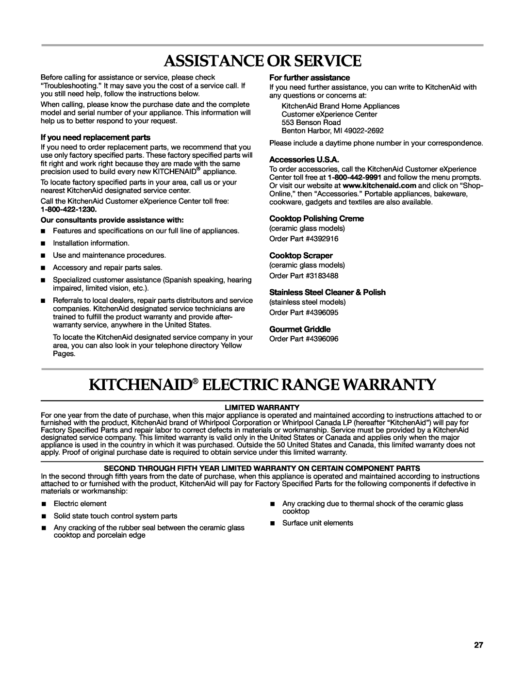 KitchenAid KERA205PBL warranty Our consultants provide assistance with, Limited Warranty, Assistance Or Service 