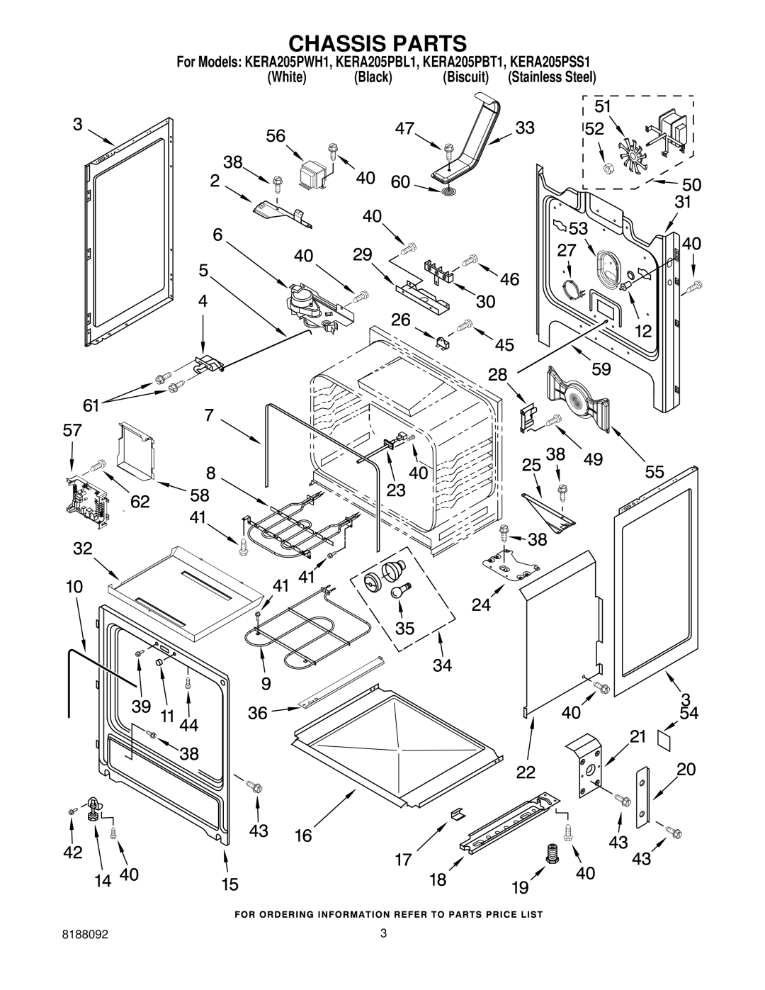 KitchenAid KERA205PBL1, KERA205PWH1, KERA205PSS1, KERA205PBT1 installation instructions Chassis Parts 