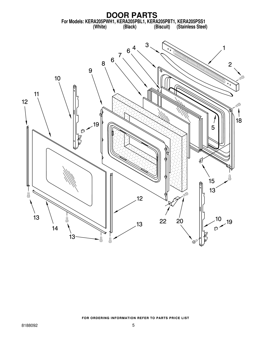 KitchenAid KERA205PSS1, KERA205PWH1, KERA205PBT1, KERA205PBL1 installation instructions Door Parts 