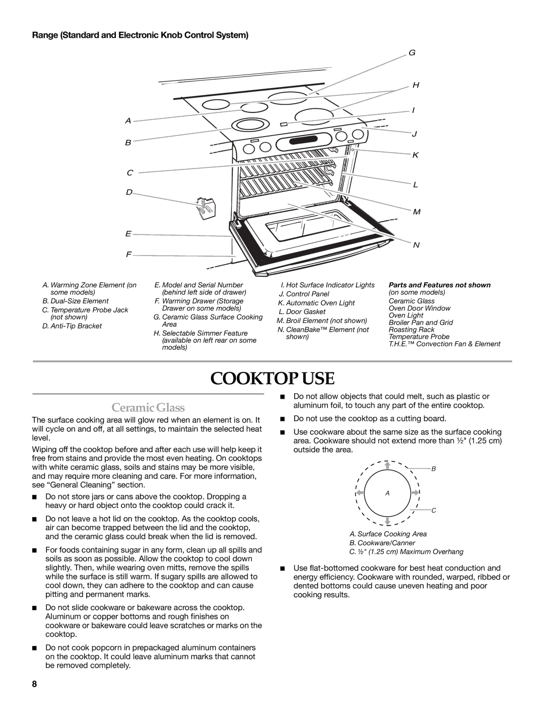 KitchenAid KERA807 KESI901 manual Cooktop USE, CeramicGlass 