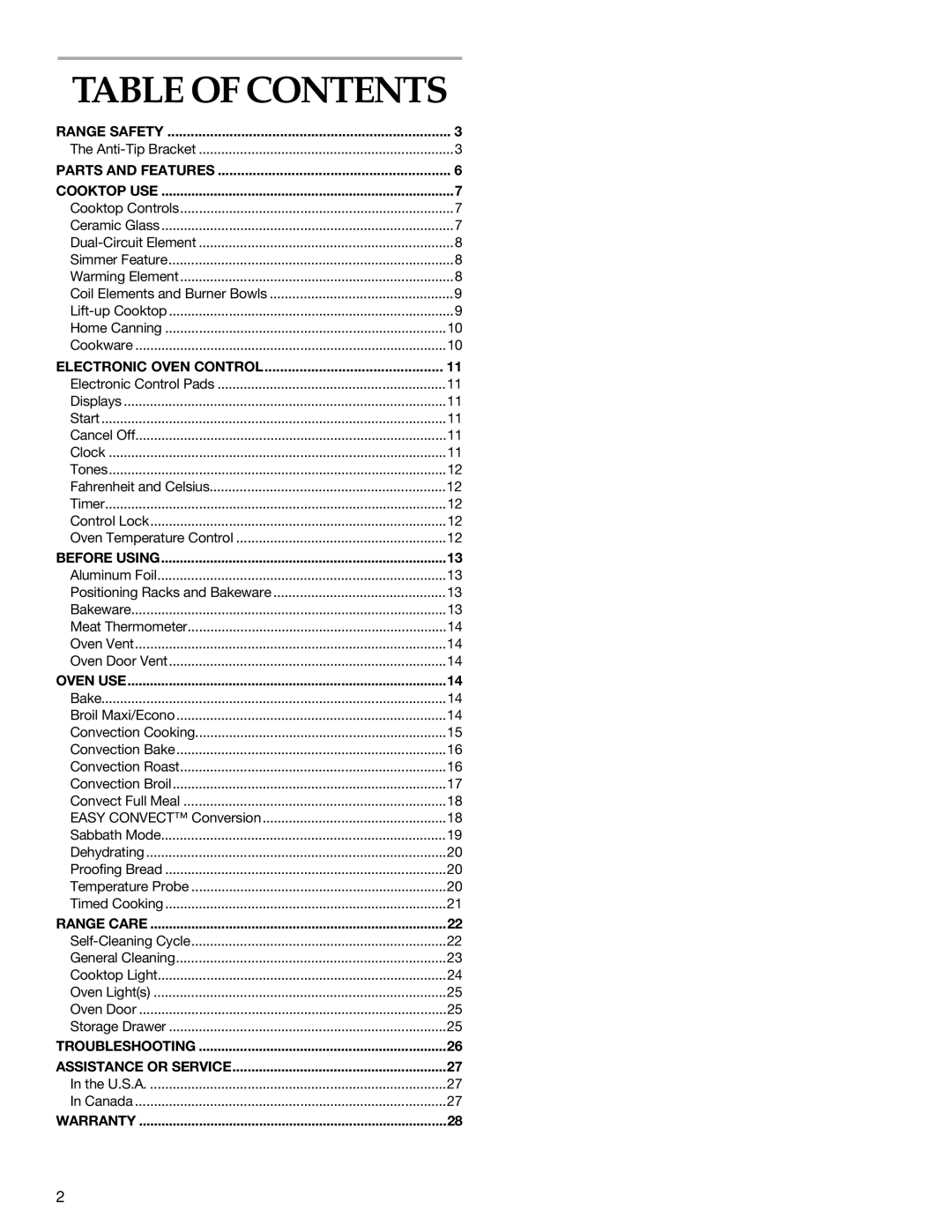 KitchenAid YKERC507, YKERS507 manual Table of Contents 