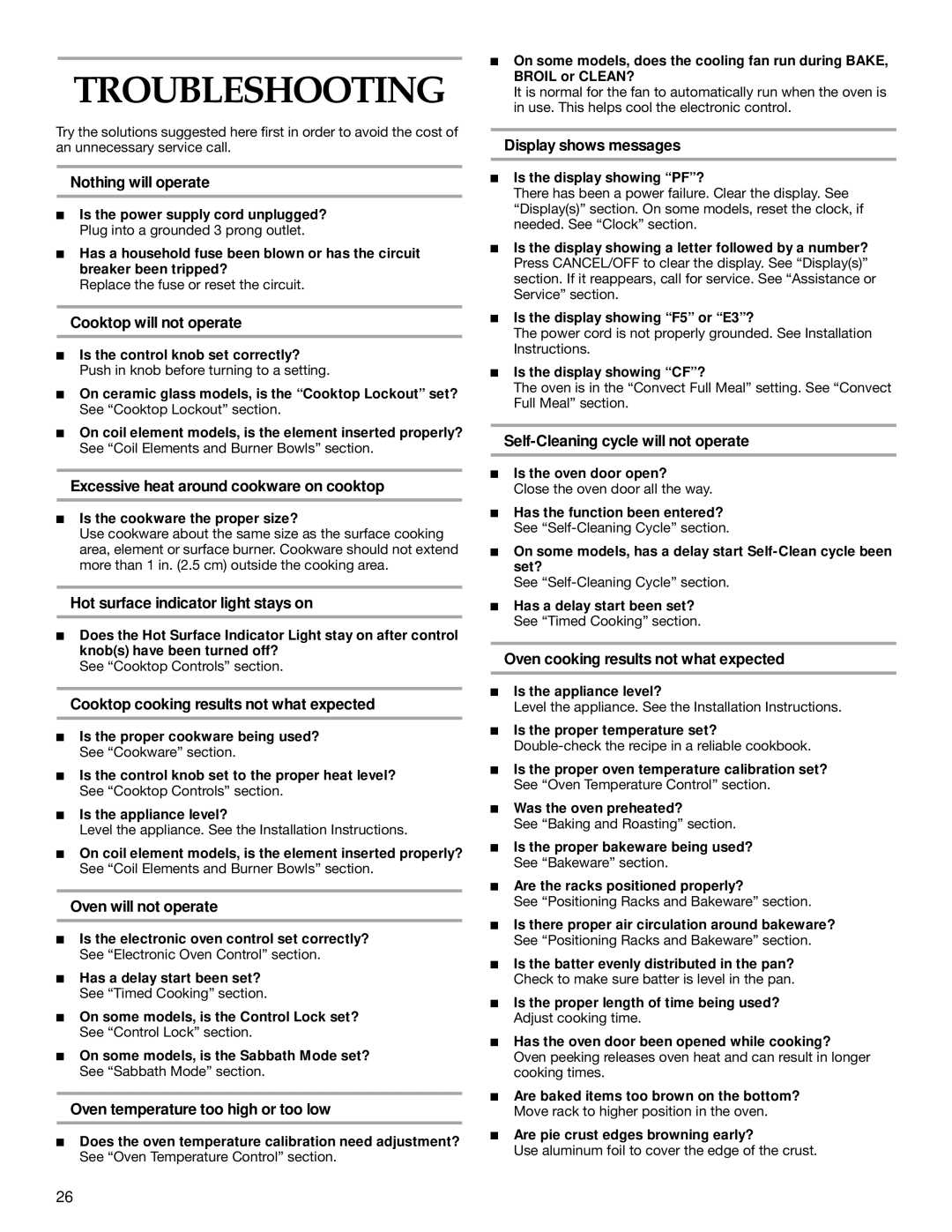 KitchenAid YKERC507, YKERS507 manual Troubleshooting 