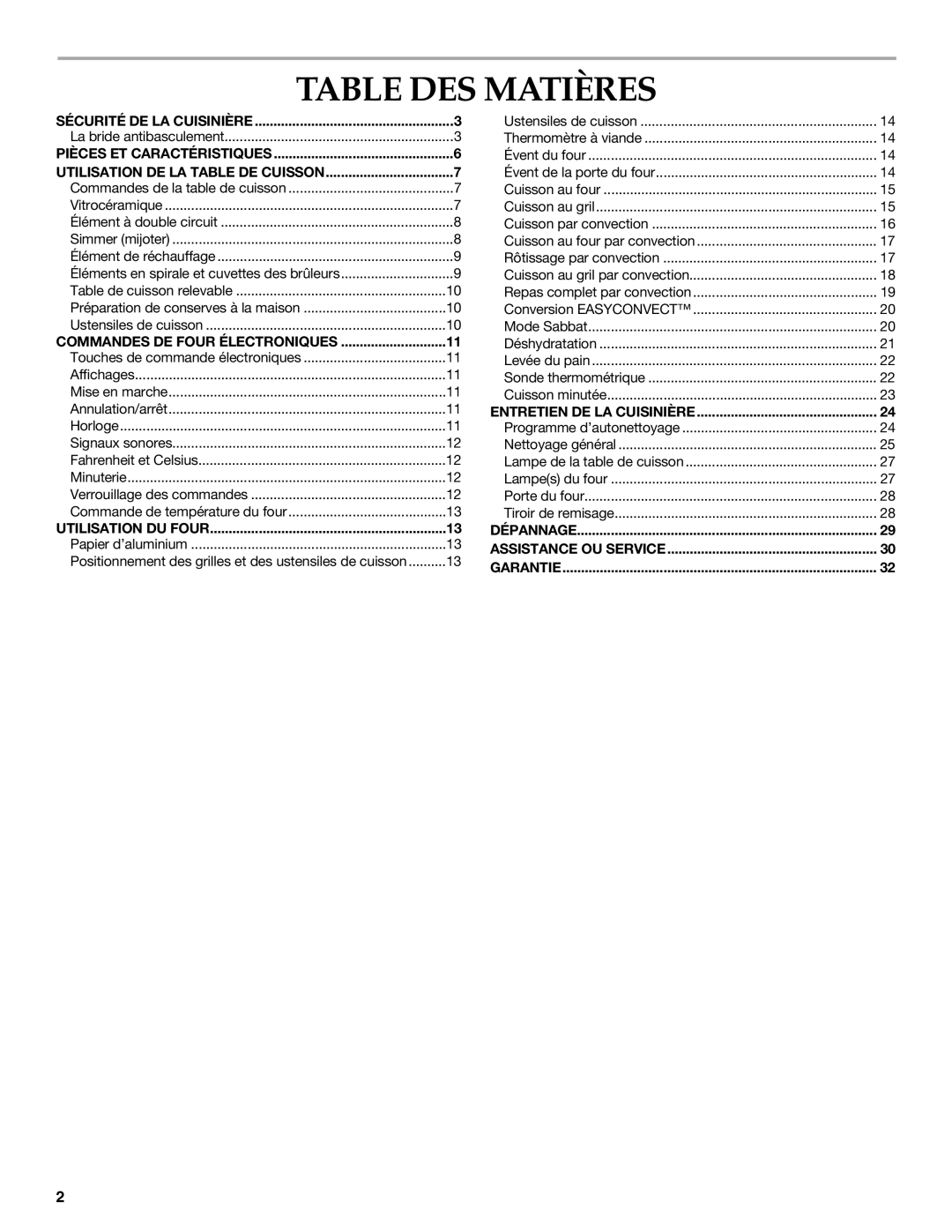 KitchenAid YKERC508 manual Table DES Matières 