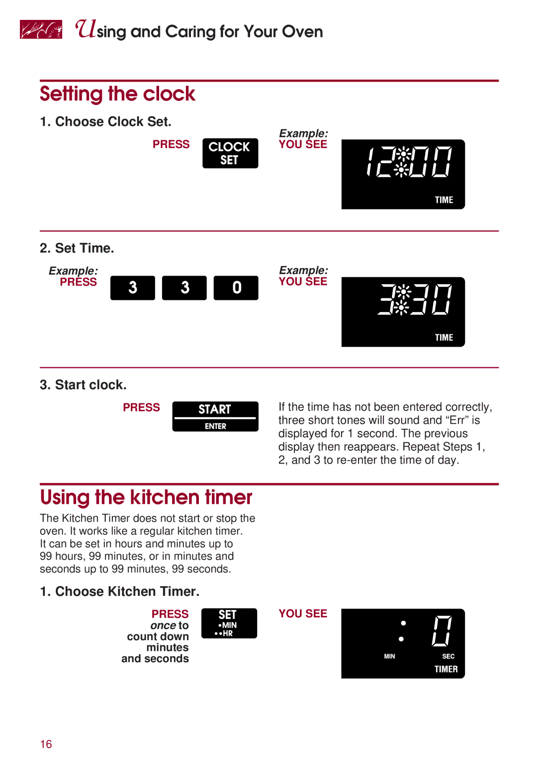 KitchenAid KERI500 warranty Setting the clock, Using the kitchen timer 