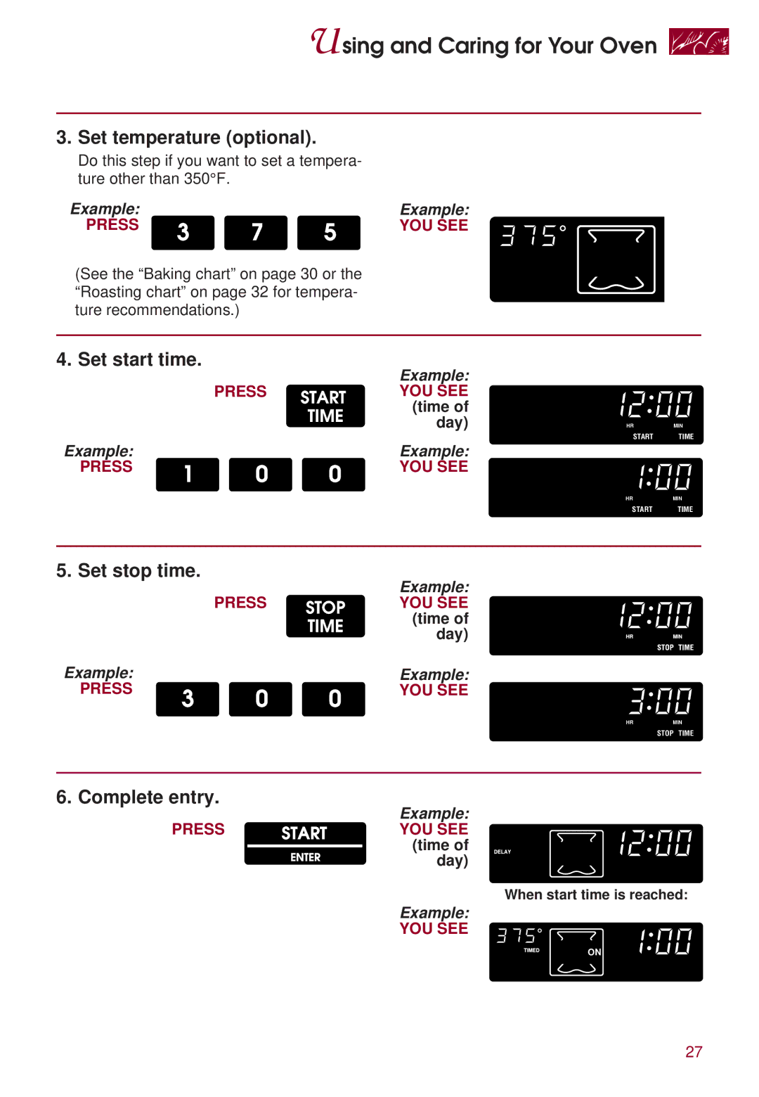 KitchenAid KERI500 warranty Set start time, Complete entry 