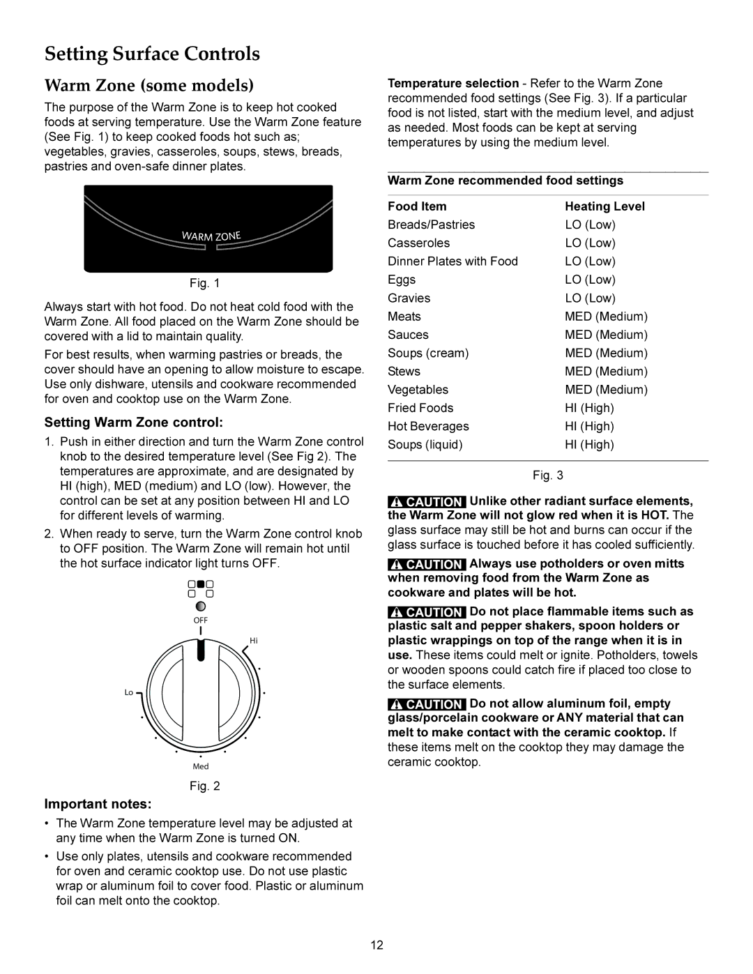 KitchenAid KERS206X, KERS208X manual Warm Zone some models, Setting Warm Zone control 