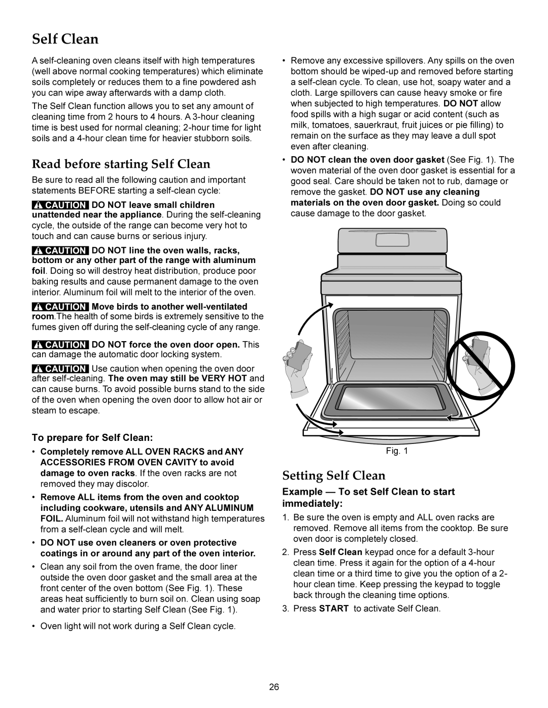 KitchenAid KERS206X, KERS208X manual Read before starting Self Clean, Setting Self Clean, To prepare for Self Clean 