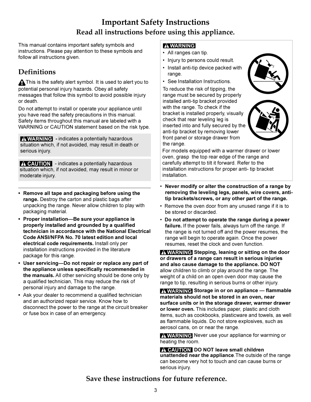 KitchenAid KERS206X manual Important Safety Instructions, Read all instructions before using this appliance, Definitions 