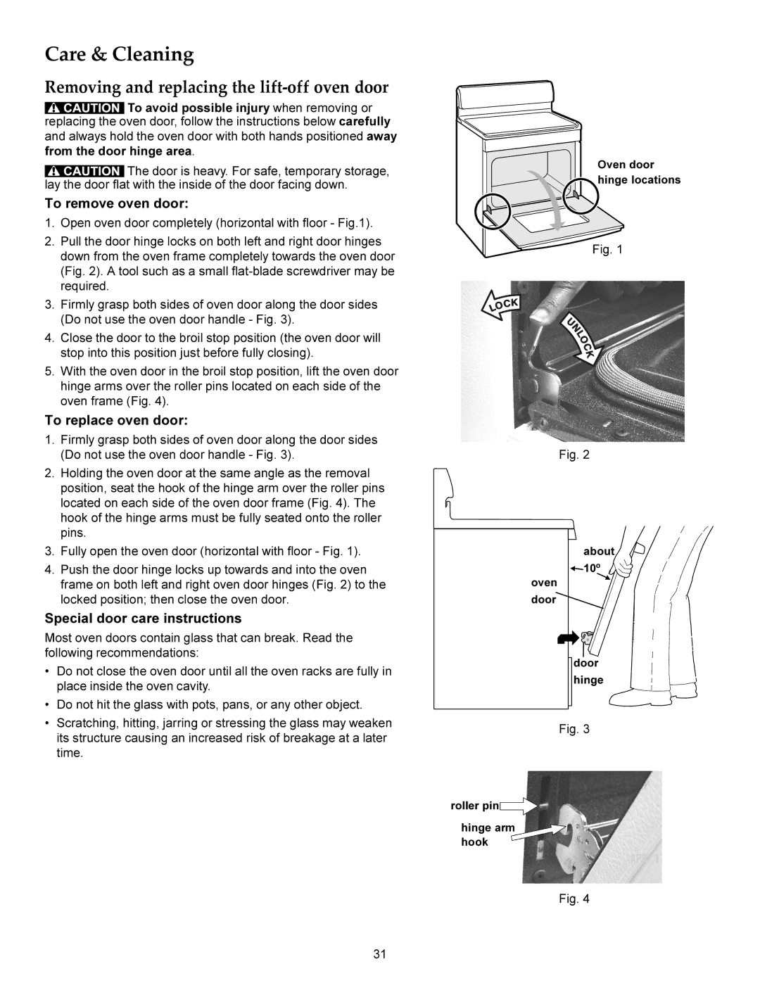 KitchenAid KERS206X manual Removing and replacing the lift-off oven door, To remove oven door, To replace oven door 