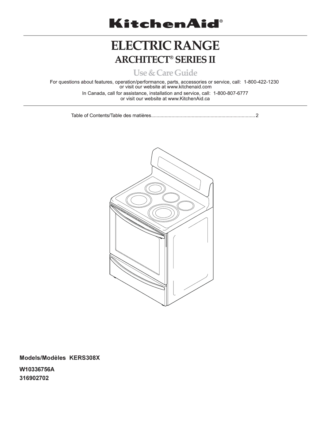 KitchenAid manual Models/Modèles KERS308X W10336756A 316902702 