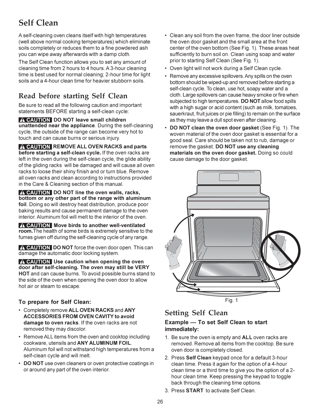 KitchenAid KERS308X manual Read before starting Self Clean, Setting Self Clean, To prepare for Self Clean 