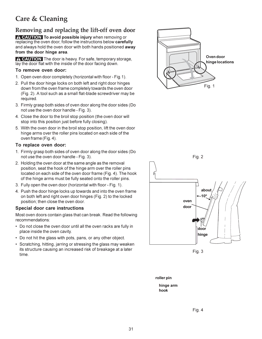 KitchenAid KERS308X manual Removing and replacing the lift-off oven door, To remove oven door, To replace oven door 