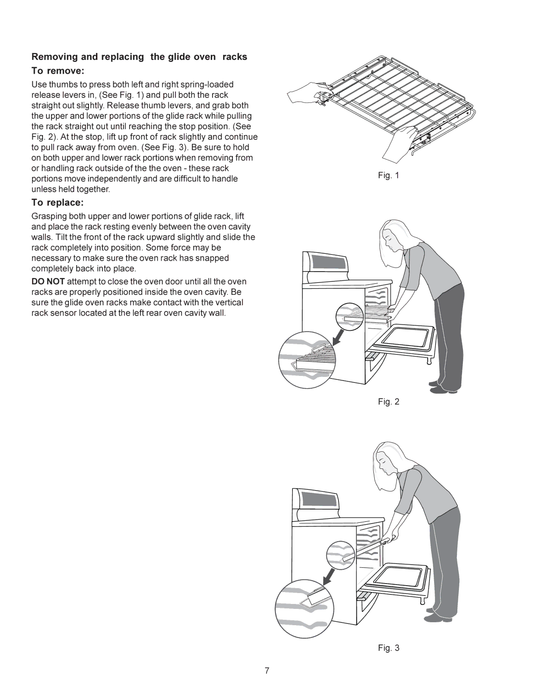 KitchenAid KERS308X manual Removing and replacing the glide oven racks To remove, To replace 