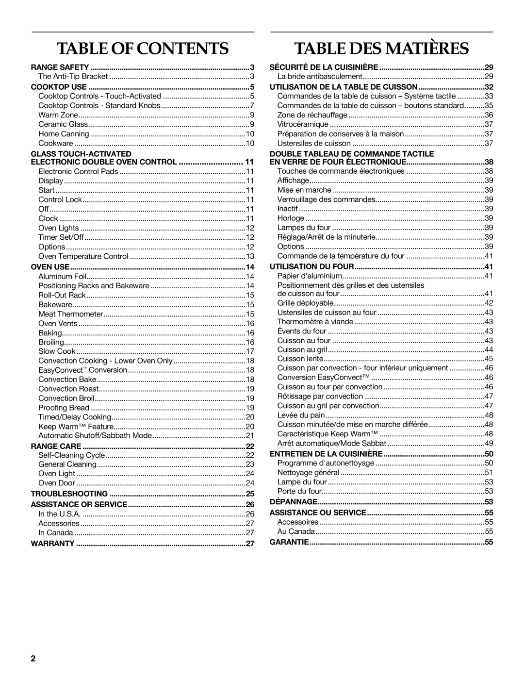 KitchenAid KERS505, YKER507 manual Table DES Matières, Table of Contents 