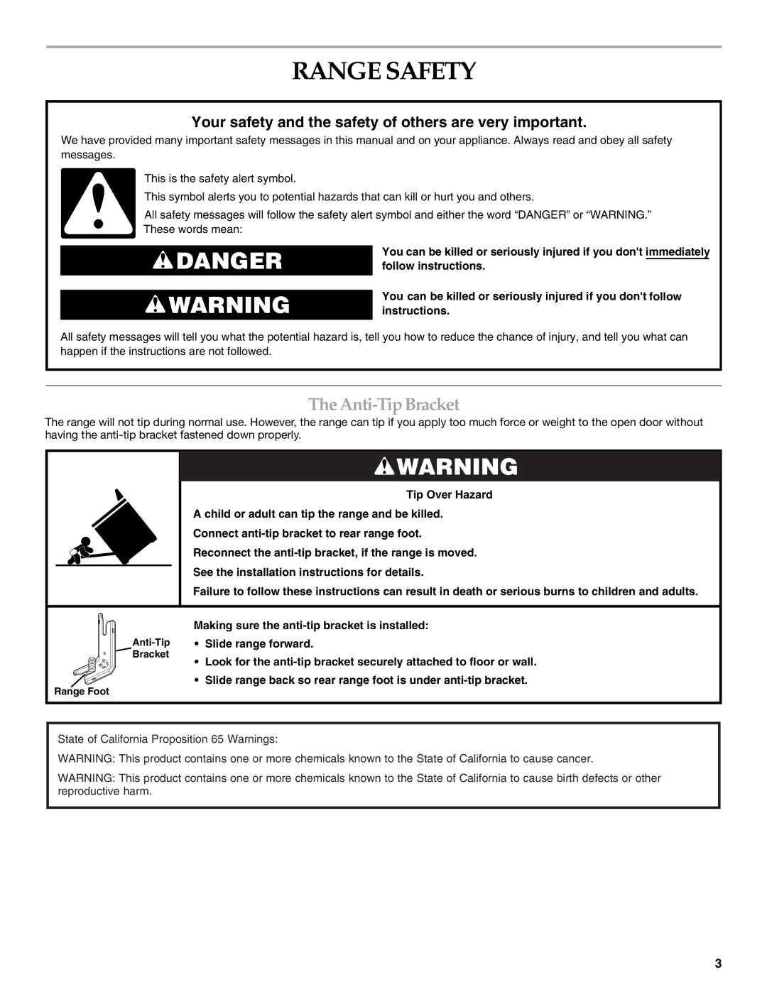 KitchenAid YKER507, KERS505 manual Range Safety, Anti-Tip Bracket 