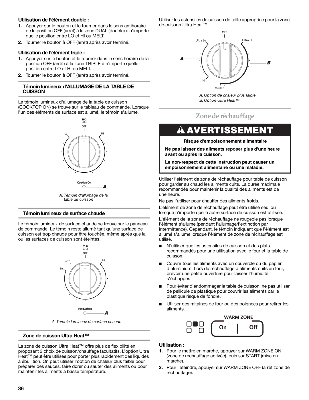 KitchenAid KERS505, YKER507 manual Zone de réchauffage 