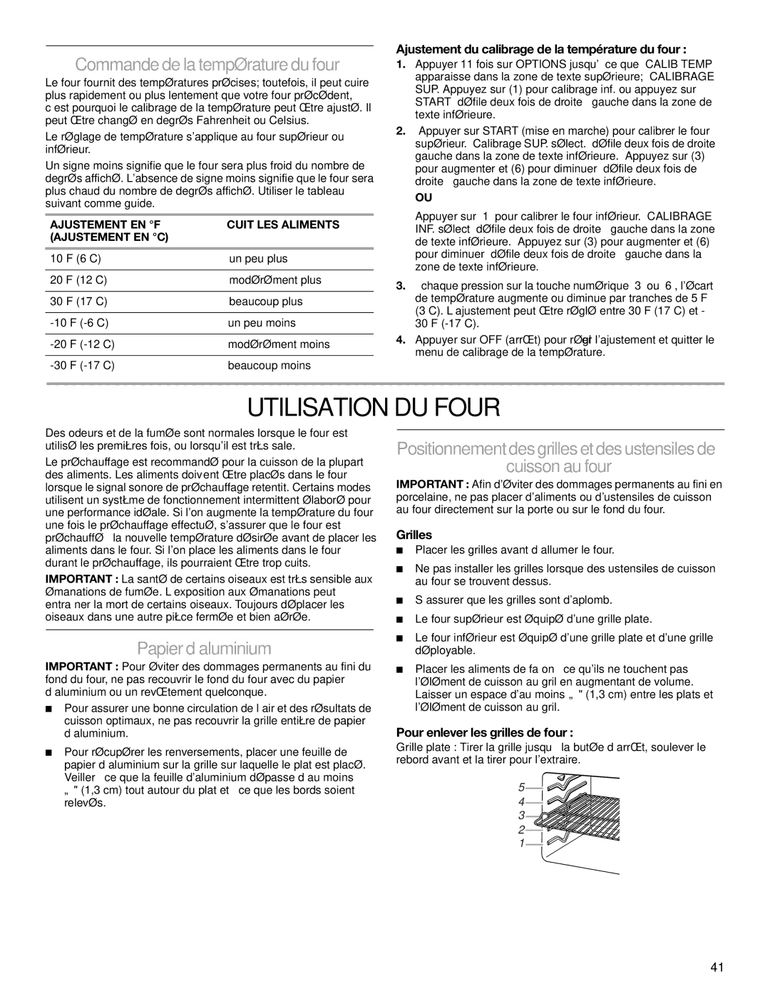 KitchenAid YKER507, KERS505 manual Utilisation DU Four, Commande de la température du four, Papier d’aluminium 