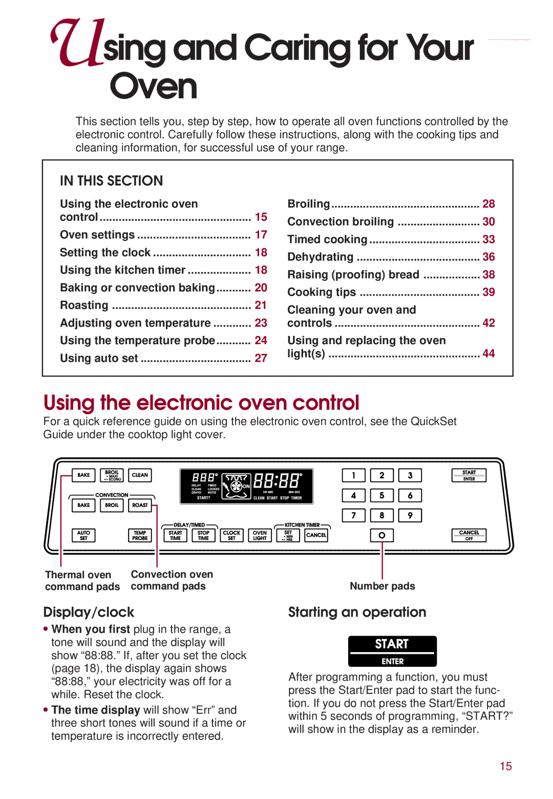 KitchenAid KERS507 Using and Caring for Your Oven, Using the electronic oven control, Display/clock, Starting an operation 