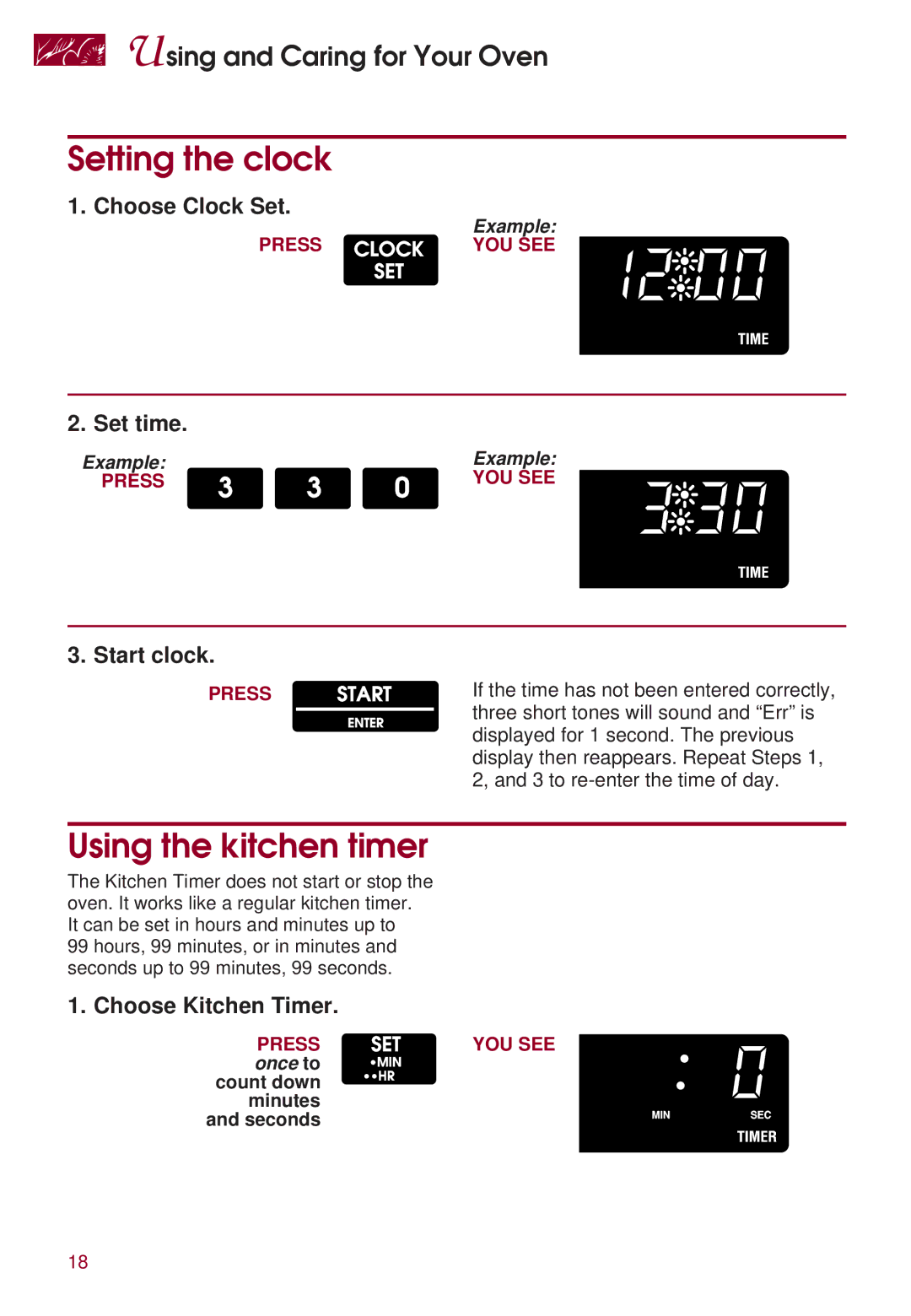 KitchenAid KERS507 warranty Setting the clock, Using the kitchen timer 